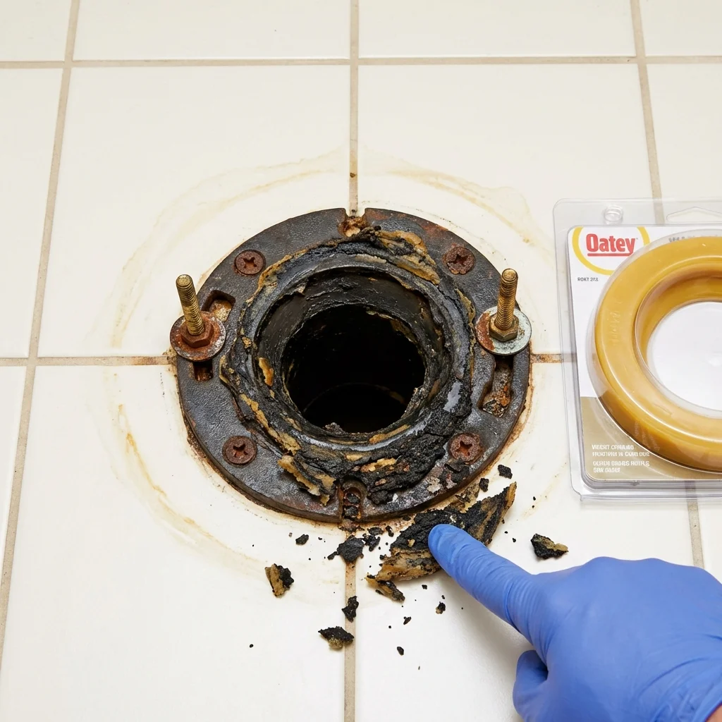 Failed wax ring showing water seepage at the base of a toilet in a Lihue, HI home